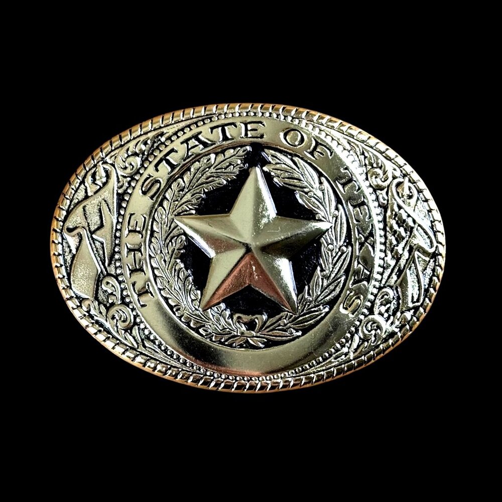 The State Of Texas Belt Buckle Star Gold Finish 3.75" X 2.75" Buckle